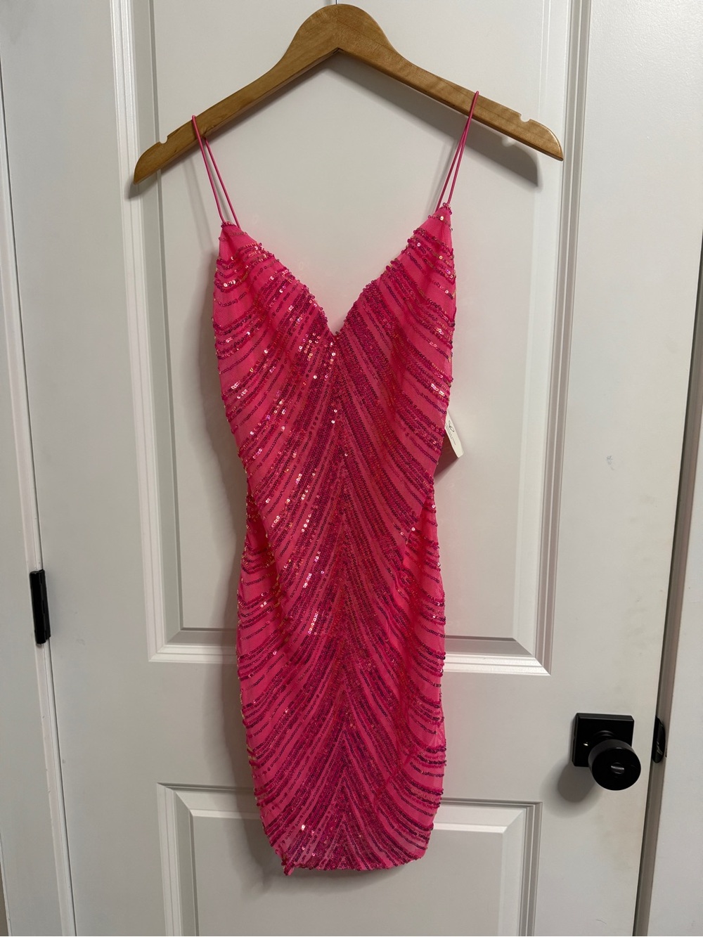 Windsor Fuchsia Sequin V-Neck Spaghetti Strap Dress